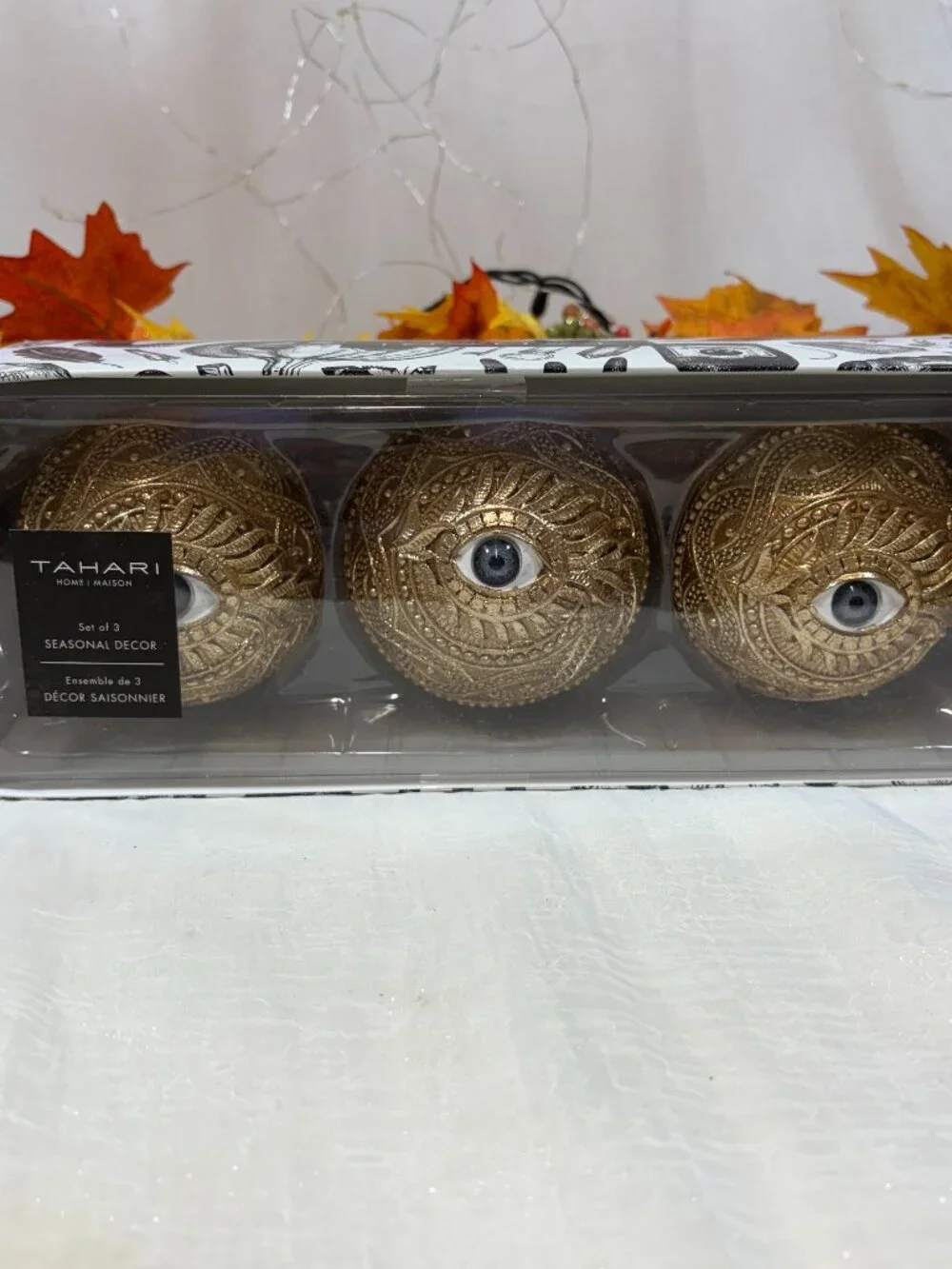 Halloween TAHARI Gold Decorative Spooky Eye Spheres Orbs Bowl Filler Set 3